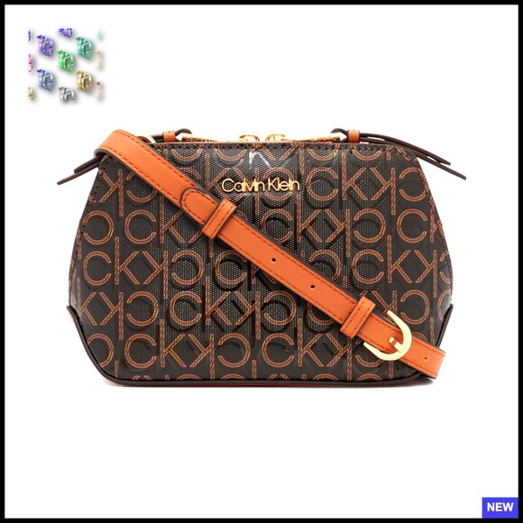 Triple Compartment Crossbody Bag PVC Logo Embossed Chic Minimal Everyday